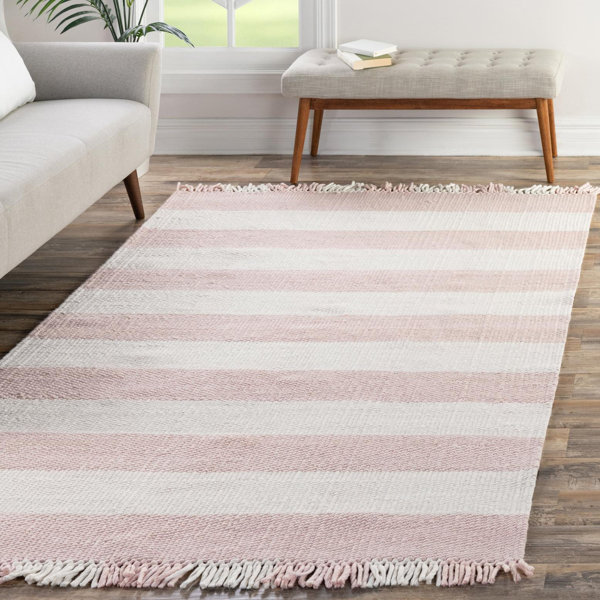Gracie Oaks Masaki Handmade Handwoven Recycled P.E.T. Pink/Ivory